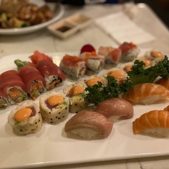Japanica - a variety of sushi on a white plate - Sushi Bars Near Me - Milwaukee, Wisconsin