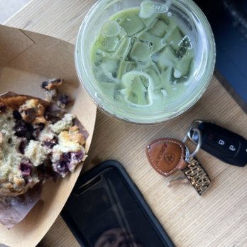 Collective Coffee - Blueberry muffin, iced matcha latte w/ oat milk - Coffee & Tea Near Me - Wichita Falls, Texas Collective Coffee - Blueberry muffin, iced matcha latte w/ oat milk - Coffee & Tea Near Me - Wichita Falls, Texas