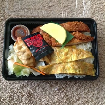 Sam's Delicatessen - The $5.95 bento - meat jun, chicken katsu, 2 mandoo, BBQ chicken, rice, and cabbage. - Korean Near Me - Honolulu, Hawaii Sam's Delicatessen - The $5.95 bento - meat jun, chicken katsu, 2 mandoo, BBQ chicken, rice, and cabbage. - Korean Near Me - Honolulu, Hawaii