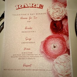 Menu for Valentine's Day dinner Menu for Valentine's Day dinner