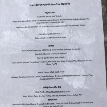 Ivar's River Pub - Gluten free menu - American Near Me - San Marcos, Texas Ivar's River Pub - Gluten free menu - American Near Me - San Marcos, Texas