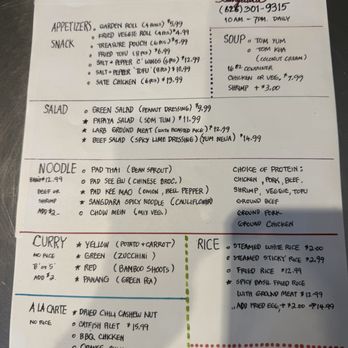 Sangdara - Menu for next week - Thai Near Me - Arcadia, California