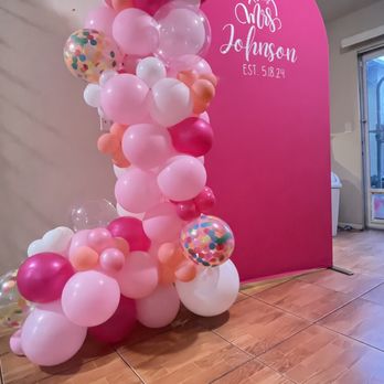 Pop Flair Balloon Decor - 9ft balloon arch w/ customized backdrop - Balloon Services Near Me Pop Flair Balloon Decor - 9ft balloon arch w/ customized backdrop - Balloon Services Near Me