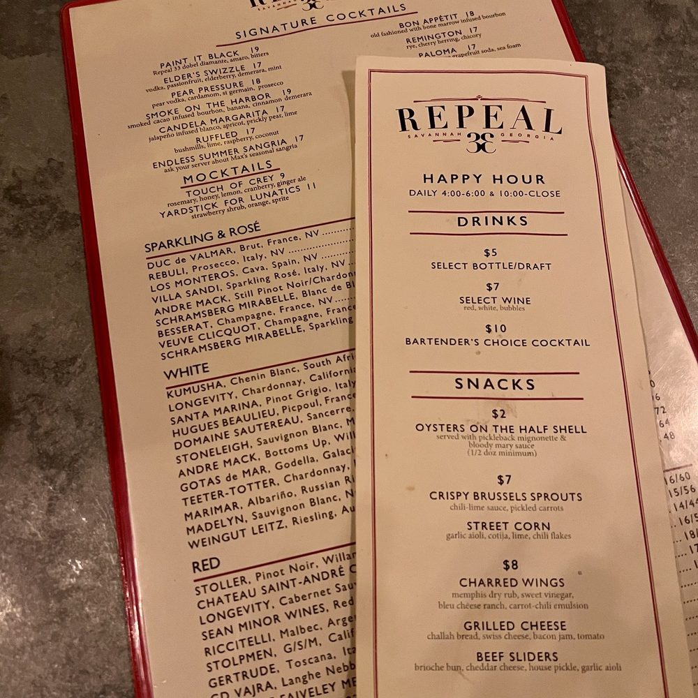 Repeal 33 - Menu - Bars Near Me - Savannah, Georgia Repeal 33 - Menu - Bars Near Me - Savannah, Georgia