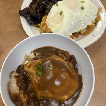 Café Kalawe - Chicken cutlet Loco Moco w/ Kahuwai fried rice and Kalbi w/ Kim Chee Fried Rice - Breakfast & Brunch Near Me - Kaneohe, Hawaii