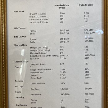 Masako Bridal - Current alteration prices - Bridal Near Me - Honolulu, Hawaii Masako Bridal - Current alteration prices - Bridal Near Me - Honolulu, Hawaii