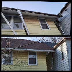 Affordable Gutter Cleaning and Repair - Top photo before, bottom photo after.
