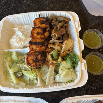 Pita Grill Express - Mixed Shawarma Plate with added shrimp - Mediterranean Near Me - Orange, California