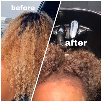 J Salon - My hair before my visit is on the left, the right is the "ashy blonde" the colorist fave me, which is actually brown with gray streaks. - Hair Salons Near Me - Honolulu, Hawaii