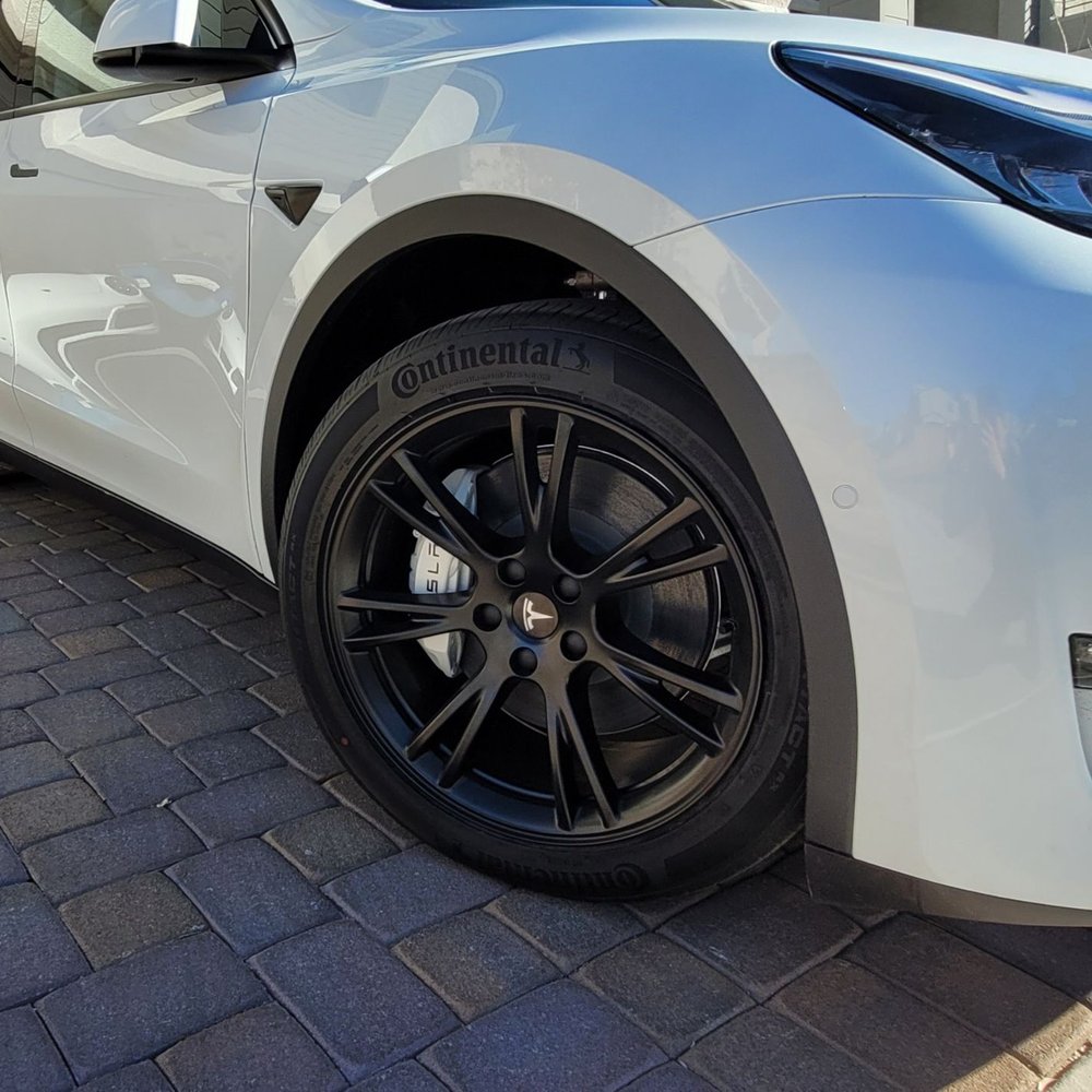 My Wheel Guy - My Wheel Guy powdercoated my Model Y's wheels satin black and also painted the brake calipers white and added the black Tesla lettering. - Wheel & Rim Repair Near Me - Henderson, Nevada My Wheel Guy - My Wheel Guy powdercoated my Model Y's wheels satin black and also painted the brake calipers white and added the black Tesla lettering. - Wheel & Rim Repair Near Me - Henderson, Nevada