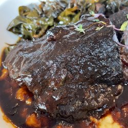 DeBlaze at 131 - BBQ braised short rib with cheesy polenta and collard greens.