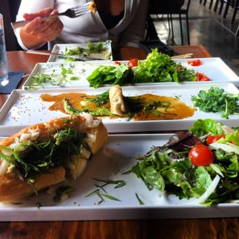 Lucky Belly - Chicken karage sandwich, shrimp gyoza and blt salad - Bars Near Me - Honolulu, Hawaii