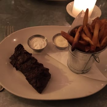 Red Cow - Hanger steak with frites. The sauces are horseradish cream and garlic aioli. - French Near Me - Seattle, Washington Red Cow - Hanger steak with frites. The sauces are horseradish cream and garlic aioli. - French Near Me - Seattle, Washington