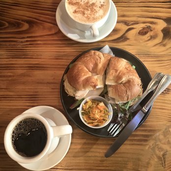 Red Pipes Cafe - Turkey and Brie Panini, Mediterranean Spiced Coleslaw, coffee, and a cappuccino! - Coffee & Tea Near Me - Forest Hills, New York