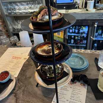 Under the Moon Cafe - Tapas tower: steak and mashed potatoes, shishitos, and cheese dip with crostini. - Tapas/Small Plates Near Me - Lambertville, New Jersey Under the Moon Cafe - Tapas tower: steak and mashed potatoes, shishitos, and cheese dip with crostini. - Tapas/Small Plates Near Me - Lambertville, New Jersey