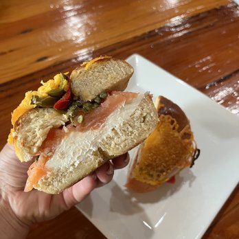 Brew Coffee Spot - Smoked salmon jalapeño cheddar bagel - Coffee & Tea Near Me - La Mesa, California Brew Coffee Spot - Smoked salmon jalapeño cheddar bagel - Coffee & Tea Near Me - La Mesa, California