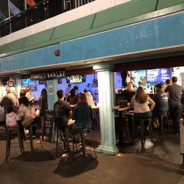 Exterior outside entrance of Project Barley Taps & Grill - Tap House exterior looking in on a Friday night. - Redondo Beach, California Exterior outside entrance of Project Barley Taps & Grill - Tap House exterior looking in on a Friday night. - Redondo Beach, California