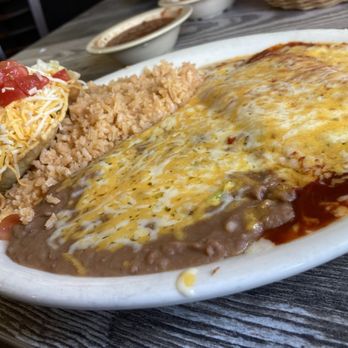 Don Ramon’s - Crispy Beef Taco and Cheese Enchilada Combo with rice and beans - Mexican Near Me - Huntington Beach, California