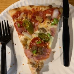 Sugar Hill Pizzaria - Supreme pizza slice (no olives jalapeño subbed)