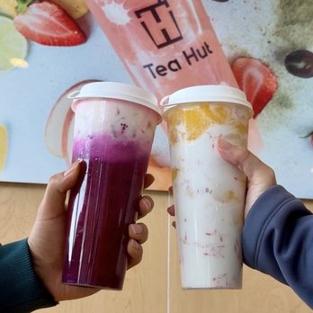 Tea Hut - Cheese Dragonfruit (left) & Coco Mango (right) - Bubble Tea Near Me - San Francisco, California Tea Hut - Cheese Dragonfruit (left) & Coco Mango (right) - Bubble Tea Near Me - San Francisco, California