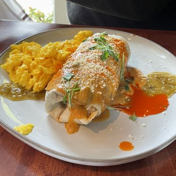 Wine Down Bistro & Lounge - Chefs burrito with substituted scrambled eggs. - Breakfast & Brunch Near Me - Ooltewah, Tennessee Wine Down Bistro & Lounge - Chefs burrito with substituted scrambled eggs. - Breakfast & Brunch Near Me - Ooltewah, Tennessee