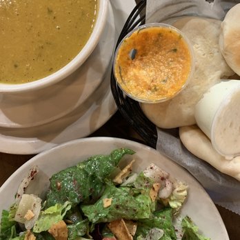 Malek Al Kabob - Crushed Lentil Soup, Fattoush Salad, and fresh bread - Mediterranean Near Me - Dearborn, Michigan