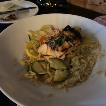 The Haus Bistro - Salmon dinner over orozco with sauté vegetables. Yummy! - Bars Near Me - Calimesa, California