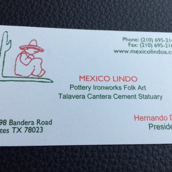 Mexico Lindo Artesanias - Business card - Home & Garden Near Me - Helotes, Texas Mexico Lindo Artesanias - Business card - Home & Garden Near Me - Helotes, Texas