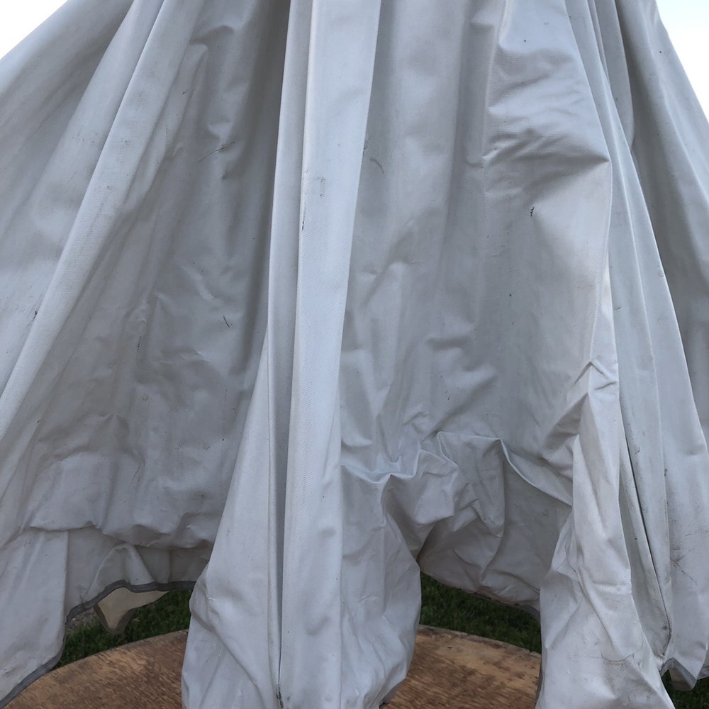 Party Warehouse Rentals - Dirty wrinkled vinyl umbrella. Suppose to be white. - Party Equipment Rentals Near Me - Tracy, California Party Warehouse Rentals - Dirty wrinkled vinyl umbrella. Suppose to be white. - Party Equipment Rentals Near Me - Tracy, California