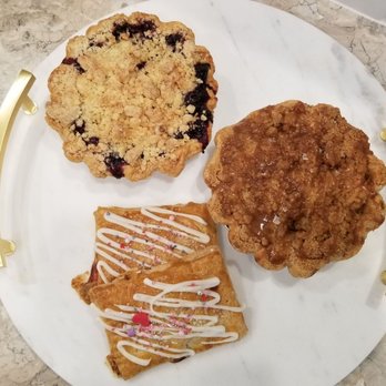 With Love, From Scratch - Blueberry Pie ($12), Salted Caramel Apple Pie ($12), and Raspberry Handpie ($6). 1/17/2021 - Desserts Near Me