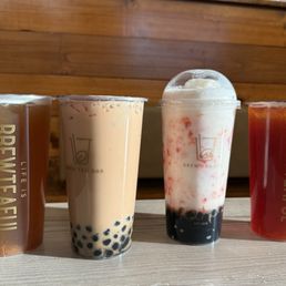 Grapefruit tea, Okinawa milk tea, coco berry, lychee black tea
