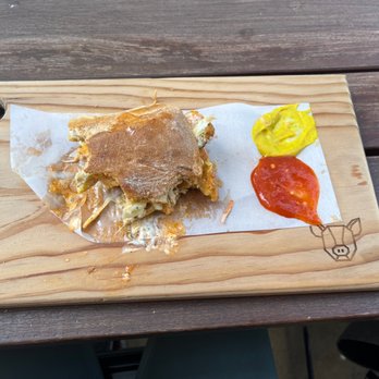 Meat & Bread - Half eaten Buffalo Chicken sandwhich - Sandwiches Near Me - Austin, Texas Meat & Bread - Half eaten Buffalo Chicken sandwhich - Sandwiches Near Me - Austin, Texas