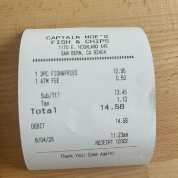 Captain Moe’s Fish & Chips - Receipt - Seafood Near Me - San Bernardino, California Captain Moe’s Fish & Chips - Receipt - Seafood Near Me - San Bernardino, California
