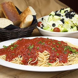 Eddie's Italian Eatery - Spaghetti Marinara Platter with Fresh Baked Bread and House Salad