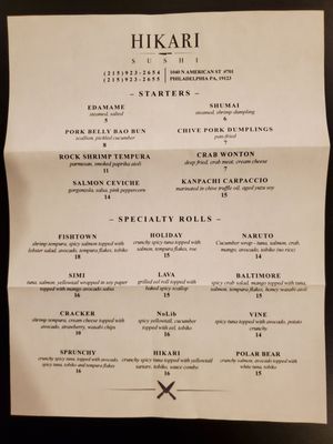 Menu photo 3 Hikari Sushi Philadelphia, PA