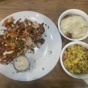 Hummus Bar & Grill - Chicken Shawarma with Vegetable Rice and Smashed Potatoes - Mediterranean Near Me - Tarzana, California Hummus Bar & Grill - Chicken Shawarma with Vegetable Rice and Smashed Potatoes - Mediterranean Near Me - Tarzana, California