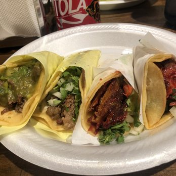 Tacos Lopez - Left to right: asada, cabeza, 2x pastor - Mexican Near Me - West Jordan, Utah Tacos Lopez - Left to right: asada, cabeza, 2x pastor - Mexican Near Me - West Jordan, Utah