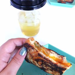 Tiny Bliss Cafe - Korean grilled cheese and Green Tea with honey