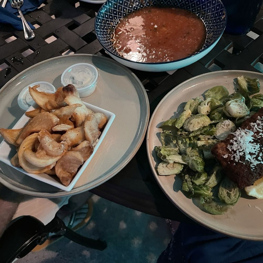 Coconut encrusted mahi, veg of the day, fries Coconut encrusted mahi, veg of the day, fries