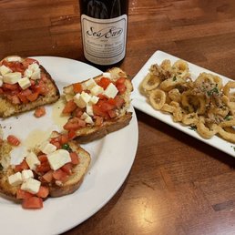 Homemade freshly battered calamari and bruschetta