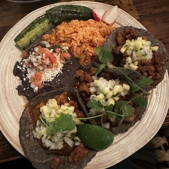 Cantina Jack's - Tacos Al Pastor with a side of Black Beans and Rice - Cocktail Bars Near Me - Pleasant Hill, California