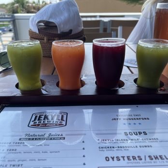 Jekyll Brewing - Flight of Natural Juices - Breweries Near Me - Jacksonville Beach, Florida Jekyll Brewing - Flight of Natural Juices - Breweries Near Me - Jacksonville Beach, Florida