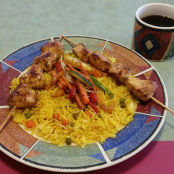 Cafe Paprika - Chicken kabobs with saffron basmati rice and Moroccan coffee. - Moroccan Near Me - Aurora, Colorado