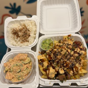 Aloha Alley - 8oz Fire Dance Salmon (~$16) & Tsunami Nachos (~$15) - Hawaiian Near Me - Brooklyn, New York