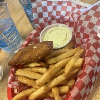 The Crossing Resort - This is a kids portion, fish and chips - Hotels Near Me - Lake Louise, Alberta
