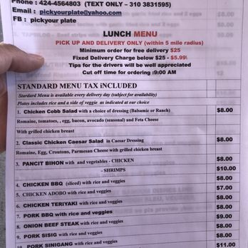 Pick Your Plate - Menu - Fast Food Near Me - Hawthorne, California