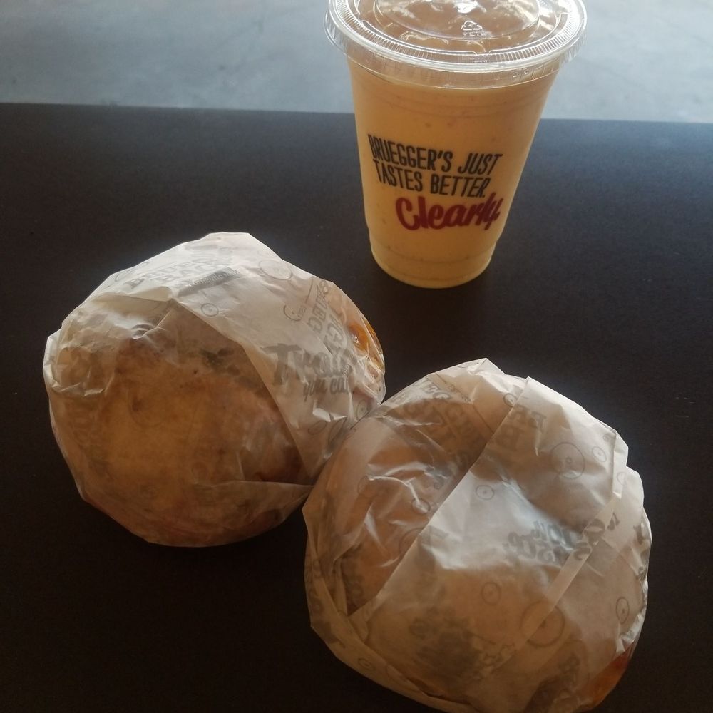 Bruegger's Bagels - Farmhouse. A Classic and Strawberry Mango Smoothie. - Bagels Near Me - Tucson, Arizona Bruegger's Bagels - Farmhouse. A Classic and Strawberry Mango Smoothie. - Bagels Near Me - Tucson, Arizona