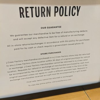J.Crew Factory - Return policy - Men's Clothing Near Me - Napa, California J.Crew Factory - Return policy - Men's Clothing Near Me - Napa, California