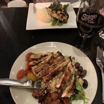 Scargo Cafe - Grilled Swordfish with asparagus and coconut rice, Buddha bowl - American Near Me - Dennis, Massachusetts Scargo Cafe - Grilled Swordfish with asparagus and coconut rice, Buddha bowl - American Near Me - Dennis, Massachusetts