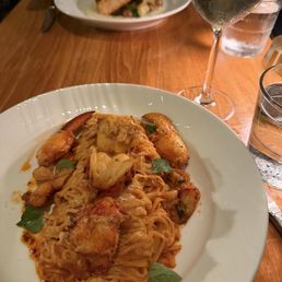 Lobster spaghetti and the salmon